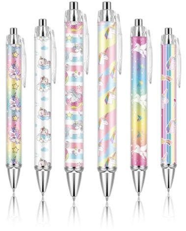 Ireer 8 Pcs Ballpoint Pens for Women 1.00 mm Cute Black Ink Fancy Pens Fine Point Smooth Writing for Students Classroom Office Supplies(Unicorn)