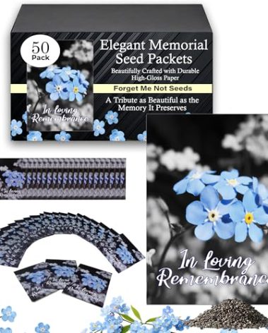 50pc Premium Pre-Filled Forget Me Not Seeds Packets Favors for Funerals, Funeral Decorations, Celebration of Life Decorations, Forget Me Not Seeds Packets, Celebration of Life Ideas, Memorial Cards