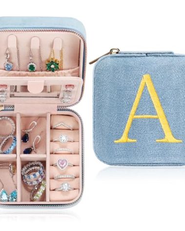 Parima Gifts for Friends Sister - Gifts for Women, Plush Velvet Jewelry Case, Personalized Gifts, Small Jewelry Case Jewelry Box, Women Mom Friends Birthday Gifts Idea - Letter A, Blue