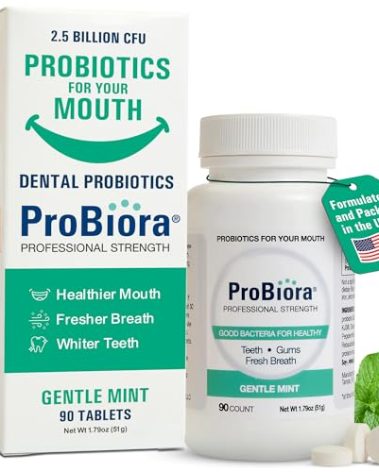 ProBiora Professional Strength Oral Probiotics for Teeth and Gums | Dental Probiotic for Oral Health | Bad Breath Treatment for Adults | Tooth Whitening | ProBiora3 Probiotic Blend | 90 Mint Tablets