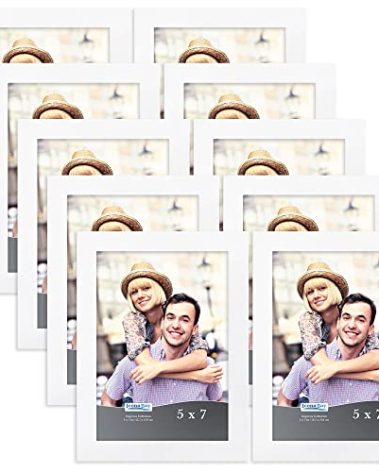 Icona Bay 5x7 Picture Frame Set (White, 10 Pack), Simple Modern Design, Table Top Kickstand and Wall Hanging Hooks Included, Impresia Collection