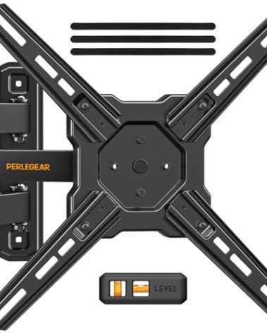 Perlegear Full Motion TV Wall Mount for Most 26–50 Inch TVs, Max VESA 300 x 300mm, TV Monitor Wall Mount Bracket with Rotation, Swivel, Tilt, Extension and Leveling Adjustment, Holds up to 55 lbs