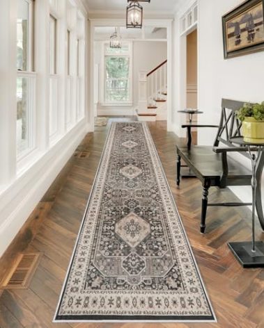 2'6x12 Hallway Washable Runner Rug - Vintage Kitchen Rugs with Non Slip Backing Stain Resistant Carpets for Living Room Bedroom Soft Distressed Floor Home Decor Mat for Bathroom (2'6''x12', Black)