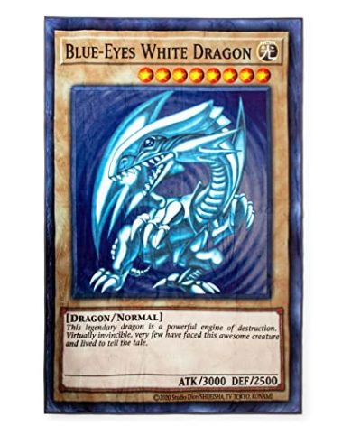Yu-Gi-Oh! Blue-Eyes White Dragon Card Fleece Throw Blanket | Anime Plush Soft Cover for Sofa, Bed | 45 x 60 Inches