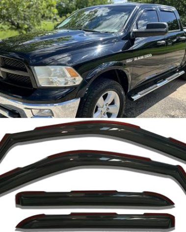 in-Channel Window Rain Guards Deflectors for Dodge RAM 1500 2500 3500 Crew & Mega Cab 2009-2018, Vent Visors Sun Shields for Trucks, Smoke 4PCS