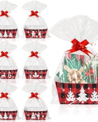 96PCS Christmas Basket for Gifts Holiday DIY Bulk Gift Basket Empty Buffalo Plaid Christmas Gift Baskets Empty to Fill Large Gift Baskets Empty Bulk For Beautiful Gifts Holiday Xmas Party Decorations