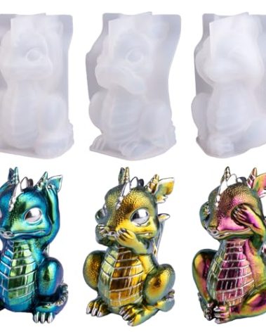 LET'S RESIN Dragon Resin Molds, Hear, Speak, See No Evil 3 Pcs Dragon Epoxy Resin Molds, Lively 3D Animal Silicone Molds for Epoxy Resin, Art Craft, Gift