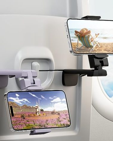 2 Pack Universal Airplane Phone Holder for Stocking Stuffers, Klearlook 360° Rotation Travel Essentials Phone Mount for Desk, Handsfree Travel Accessories for Flying, Valentines Day Gift for Couple