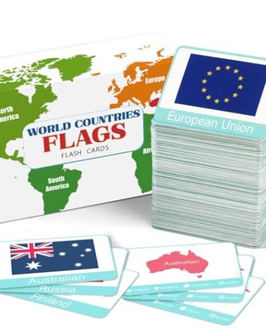 244PCS Countries of The World Flags Flash Cards Country Continent Capitals Population Country Flag Geography Educational Cards Game Gift for Family & Adults All Countries Flags of The World