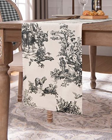Black and Cream White Farmhouse Table Runner for Kitchen Dining,Modern Style Decor Toile Pattern Cotton Small Matching Gingham Buffalo Check Plaid Coffee Table Runner for Living Room,72 Inches Long