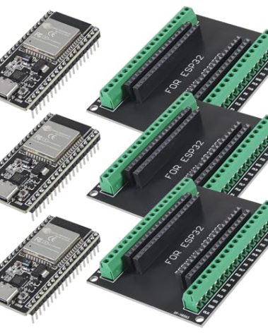 AITRIP 3Sets USB C 38 Pin ESP32 ESP-32D ESP-WROOM-32 CP2012 WiFi+Bluetooth Dual Core Type-C Interface ESP32-DevKitC-32 Development Board Module with ESP32 Breakout Board Shield Terminal Adapter