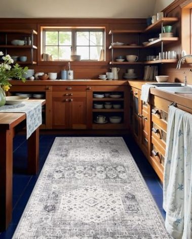 RUUGME 4x10 Washable Runner Rug - Wide Hallway Rugs with Non Slip Backing Low Pile Stain Resistant Carpet for Bedroom Home Office Vintage Ultra Soft Floor Decor Mat for Bathroom Laundry 4'x10' Grey