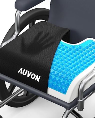 AUVON Gel Wheelchair Seat Cushion, Relieve Sciatica, Back, Coccyx, Pressure Sore and Ulcer Pain, Refreshing Ergonomic Chair Cushion with Waterproof Silk Fabric, Anti-Slip Cover