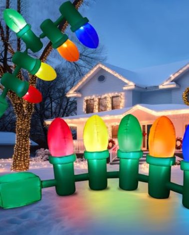 3.3 ft Tall 10 ft Long Giant Inflatable Christmas Light Bulb with LED Lights Outdoor Decoration Xmas Blow up Ornament Built in Automatic Blowers Weights for Outdoor Indoor Yard Garden Lawn Decorations