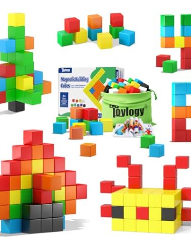 48PCS Magnetic Blocks for Toddlers Toys, Large Magnetic Cube Toy for Sensory STEM Education Preschool Magnet Toys for 3 4 5 6 Year Old Boys and Girls, Compatile with Mine Magnet World
