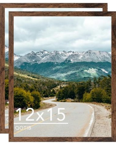 QOTIB 12x15 Picture Frame Deep Brown for Wall Hanging, Wood 12 x 15 Frame Photo Frame for Wall Horizontally or Vertically, Deep Brown, 2 Pack