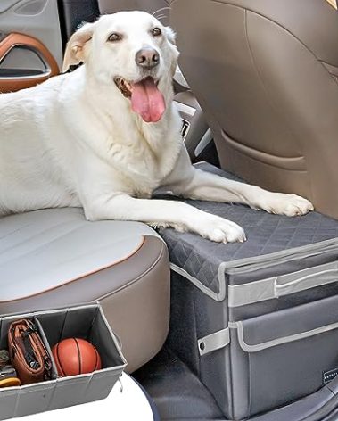 PETSFIT Seat Extender for Dogs, Dog Car Seat Extender for Front and Back Seat, Collapsible Car Organizer Trunk for Dogs Up to 90 LBS (Grey)