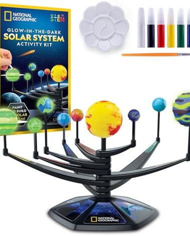 National Geographic Glow-in-The-Dark Solar System Model Kit for Kids - Build & Paint a 3D Planetary Model with Movable Arms, STEM Projects for Kids Ages 8-12, Space Themed Bedroom Decor