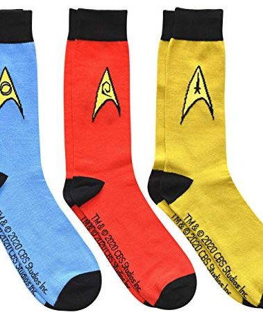 Star Trek Blue Red Yellow Uniform Emblems Men's Crew Socks 3 Pair Pack