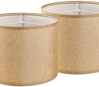 GO&SO Set of 2 Brown Medium Drum Lamp Shades 13" Top x 13" Bottom x 10" High (Spider) Farmhouse Lampshades for Table Lamp & Bedside Lamp - Handcrafted
