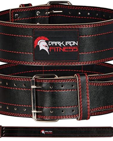 Dark Iron SM Fitness Weight Lifting Belt for Powerlifting Deadlift Training, Premium Black Leather for Core Support Gym Strength Workout