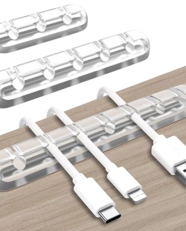 SOULWIT Cable Holder Clips, 3-Pack Cable Management Cord Organizer Clips Silicone Self Adhesive for Desktop USB Charging Cable Nightstand Power Cord Mouse Cable Wire PC Office Home