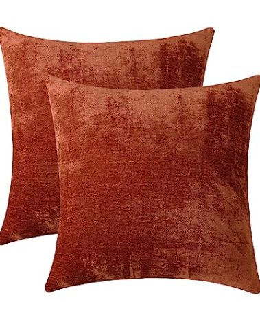Jeneoo Terracotta Decorative Throw Pillow Covers Soft Chenille Comfy Solid Rust Couch Cushion Case Decor (Set of 2, 18 x 18 Inches)