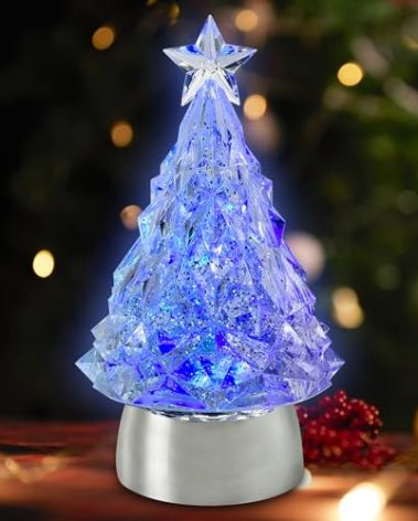 Christmas Snow Globe Lantern with Operated Water Glitters Lighted Snow Globe Lantern (Color-Changing Christmas Tree)