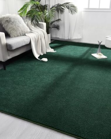 FlyDOIT Area Rugs for Bedroom Living Room, 5x8 Dark Green Super Soft Comfy Thickened Memory-Foam Indoor Carpets, Modern Aesthetic Minimalist Carpet for Boys Girls Adults Apartment Nursery Home Décor