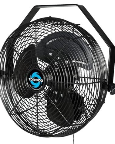 Tornado 12 Inch Outdoor Rated IPX4 Water-Resistant High Velocity Metal Industrial Wall Mount Fan For Commercial, Industrial, Residential, TEAO Motor 3 Speed 1650 CFM 6.6 FT Cord cETL Safety Listed