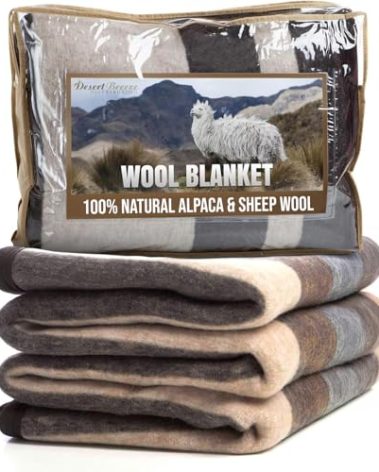 Natural Alpaca & Sheep Wool Blanket – King Size – Heavyweight Warmth, Thick, Breathable, Natural Texture & Scent, 103 x 86 inches, 7.2 lbs