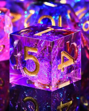 AUSTOR 7-Die DND Dice Set Sharp Edge Resin Dice Handmade Polyhedral Dice for Dungeons and Dragons RPG MTG Table Games（Peach & Blue