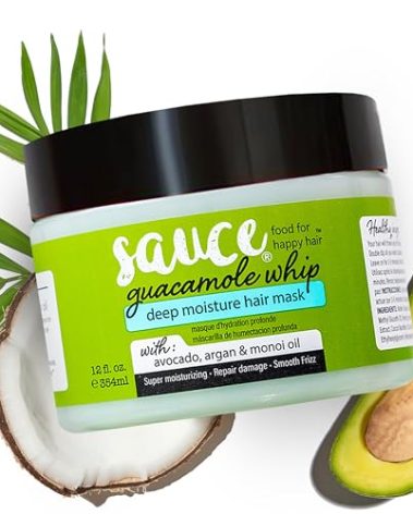 SAUCE BEAUTY Guacamole Whip Hair Mask - Deep Conditioning Hair Mask for All Hair Types w/Avocado, Honey & Argan Oil - 12 Fl Oz Hair Mask for Dry, Damaged & Frizzy Hair (Guacamole)