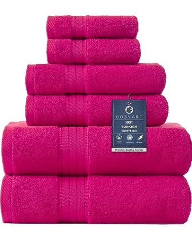 COZYART Hot Pink Bath Towel Set, Turkish Cotton Hotel Large Towel Bulk for Bathroom, Thick Bathroom Sets of 6 with 2 Bath Towels, 2 Hand Towels, 2 Washcloths, 650 GSM