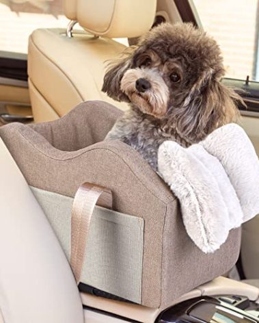 Dog Car Seat for Small Dog Center Console Seat Pet Booster Seat for Car Puppy Car Seat for Small Dogs(Champagne+Khaki)