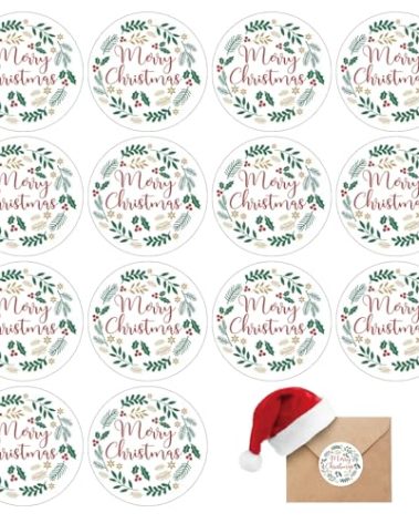 Merry Christmas Stickers 3 Inch Large, Round Xmas Christmas Holiday Sticker for Envelopes Seals Cards Crafts Label Gifts Presents Bag Wrapping Party Favors (holy60)