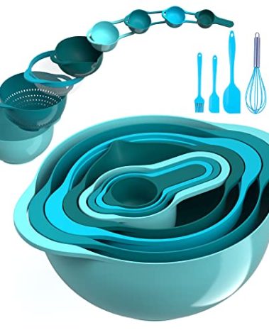 13 Pcs Mixing Bowls Set, RV Camping Accessories Set, Apartment Kitchen Gadget Easy Storage, Inculding Measuring Cups Colander Sifter Large Bowl Whisk Scraper, Great for Cooking and Baking, No BPA