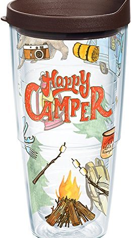 Tervis Happy Camper Tumbler with Wrap and Brown Lid 24oz, Clear