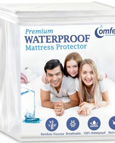 100% Waterproof Mattress Protector Queen - Luxury Soft Bamboo Viscose Mattress Protector - Ultra Leak-Proof Mattress Cover - Hypoallergenic, Breathable, Crinkle Free Noiseless Mattress Cover