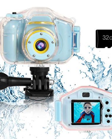 Agoigo Kids Waterproof Camera - Children Underwater HD Video Digital Camcorder, Portable Travel Toy for Toddler - Ideal Christmas Birthday Gifts for Boys Girls Age 3-12 with 32GB Card (Blue)