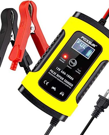 FOXSUR Car Battery Charger & Maintainer, 12V 5Amp Fully Automatic Intelligent Battery Charger with LCD Screen, Used to Charge, Maintain and Repair Batteries for Various Vehicle (Yellow)