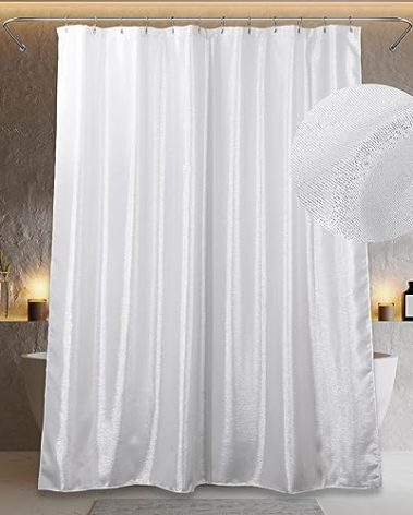 Popkozzi Silver White Glitter Shower Curtain: 78 Inch Sparkle Shiny Long Shower Curtains for Bathroom - Waterproof Washable Luxury Elegant Fancy Glam Metallic Shimmer Satin Bath Curtain - 72x78