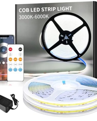 Yeewhale 100ft COB LED Strip Lights DC 24V Dimmable 6000K White Flexible LED Tape Light for Bedroom, with Remote and app Control LED Tape Lights,for DIY Home Decoration