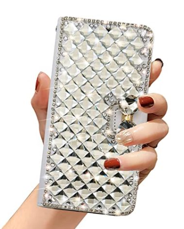 Omio for Galaxy S24 Ultra Wallet Case Luxury Glitter Bling Diamond Card Holder with Stand Sparkle Crystal Bow Shockproof Non-Slip Fashion Flip Cover for Women Girls White