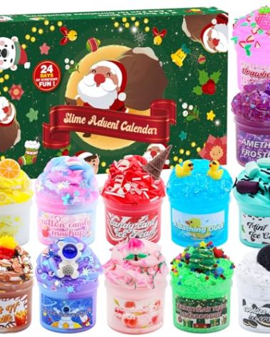Funewest Slime Advent Calendar 2025, 24 Day Christmas Countdown Calendars with Slime Kit Gifts for Kids Teens Girls Boys