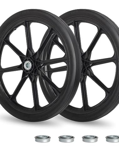 GICOOL 20" Flat Free Tire and Wheel, with 3/4" & 5/8" Bearing, 2.45" Centered Hub, Replacement Wheel For Rubbermaid Wheelbarrow, Garden Yard Cart, 2 Pcs