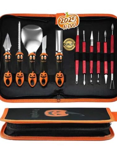 WeKit Halloween Pumpkin Carving Kit Tools, 11 Pcs Professional Heavy Duty Carving Set, Stainless Steel Double-side Sculpting Tool Carving Kit for Halloween Decoration and Gifts