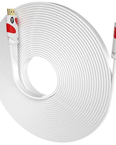 Postta Flat HDMI Cable 50 Feet Flat HDMI 2.0 Cord Support 4K, 3D, 2160p, 1080p, Ethernet and Audio Return-White-Red