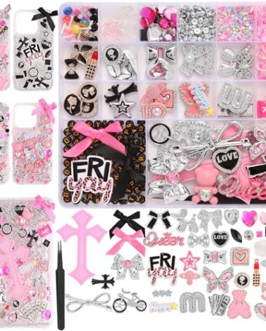2380 Pcs Junk Phone Case Charms Kit,Charms for Customizing Diy Cases ，With Nail Accessories,Cute Bow,Flatback Pearls,Star,Love, Candy,Letter Beads,Cute Aesthetic Big Decor for Personalization