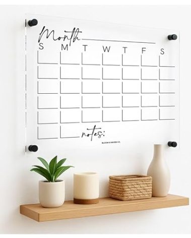 Premium Acrylic Calendar for Wall (16.75” x 13.25” x 1/4”) Acrylic Family Wall Calendar, Clear Calendar for Wall, Calendar Dry Erase Board for Wall, Home, Office, or Family Command Center